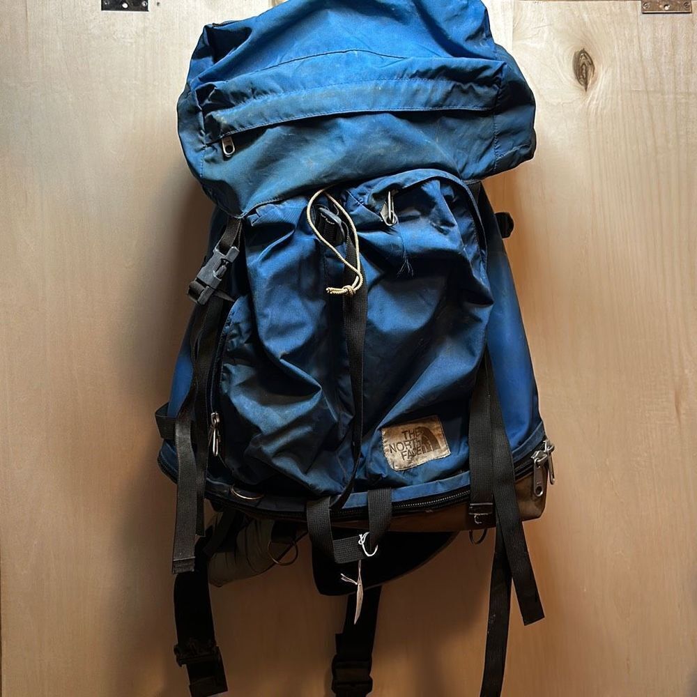 Vintage The North Face Large Backpack Brown Label Hiking Blue Bonnie 801 USA Mad